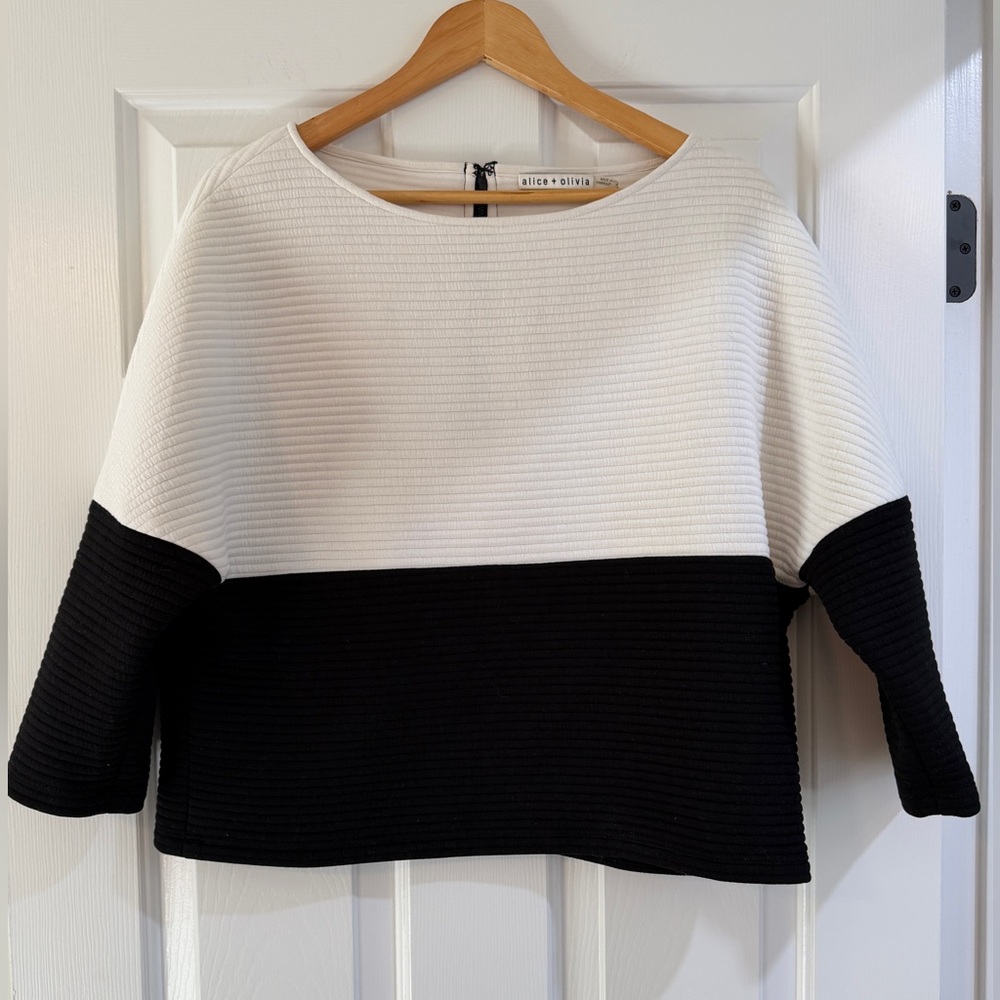 Alice + Olivia Dory Color Block Boxy Relaxed Bateau Dolman Sleeve Top